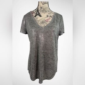 White House Black Market silver-threaded Statement Piece V-Neck Top Size M